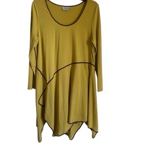 Cheyenne Art To Wear Silk Trim Asymmetrical Olive Green Tunic Lagenlook Top S/M